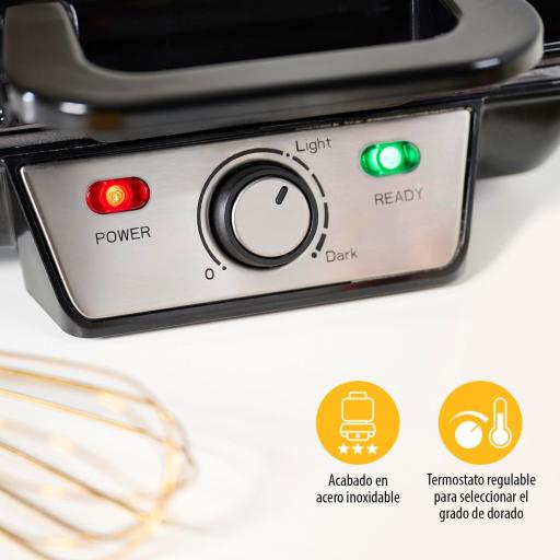 Gofrera Tristar  - 1000W, Capacidad 2 Gofres, Antiadherente, Termostato, Acero Inox [2]
