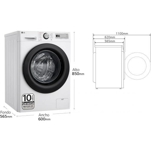  Lavadora LG BLANCA 11kg  inteligente AI Direct Drive, Vapor Steam, 11kg, 1400rpm, Un 10% más eficiente que A, Serie 500, Blanco [Clase de eficiencia energética A] [1]