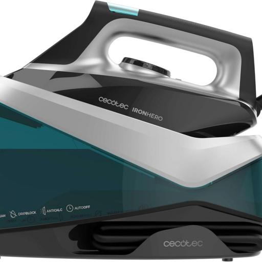 Centro de planchado - Cecotec, 2800 W, 135-360 g/min, 5 bar, Suela Turbo Slide de cerámica antideslizante y resistente, Gris