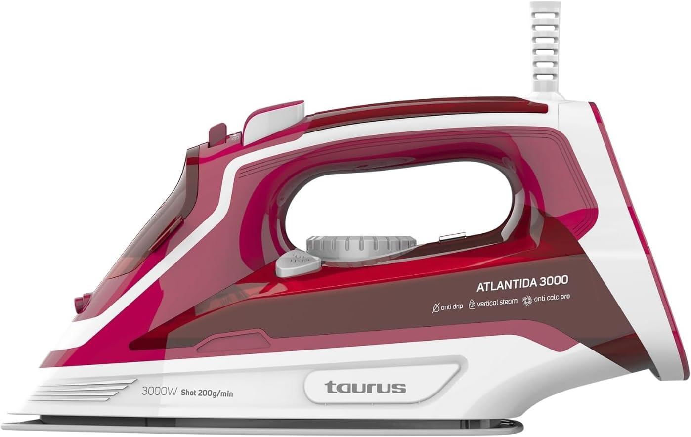 Plancha de vapor taurus 3000W. Golpe vapor 200g/min. Vapor constante 45g/min. Cerámica. Función spray. Doble sistema antical. Auto-limpieza. Antigoteo.