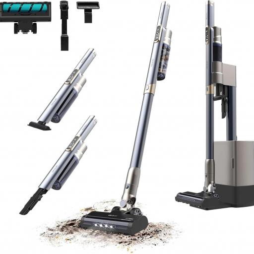 Cecotec Aspiradora Escoba sin Cable con Base de Autovaciado Scoba 2100 Station. 210W, Motor Digital Brushless, Presión de Succión 20kPa, Autonomía 40mins, 2 Modos, Cepillo Jalisco, Accesorio 2 en 1