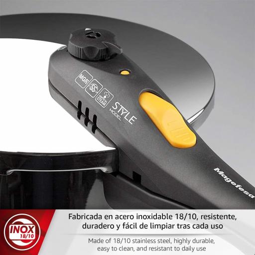  Olla Express Rápida 6L Magefesa Style - Acero Inoxidable 18/10, Cocina Sana, Fondo Termo-Difusor, Asas Laterales Termo-Resistentes, Inducción [2]