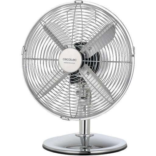  Ventilador de Sobremesa Cecotec  40 W, Acabado en Cromado, Diámetro 12" con 4 Aspas, 3 Velocidades, Oscilación, Altura ajustable, Máxima seguridad
