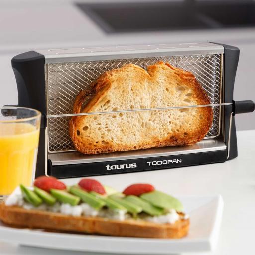  Tostadora Taurus Todopan -para Todo Tipo de Pan, 700W, Doble Área de Tostado, Sistema de Fijación Práctico, Rejilla Acero Inoxidable con Goma Antideslizante, Toque Frío, Negro [1]