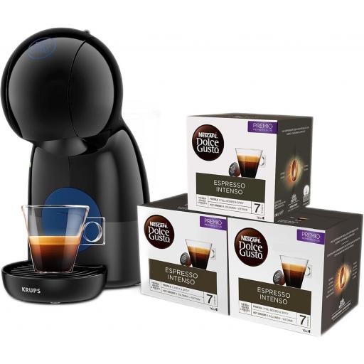 oferta Cafetera cápsulas piccolo xs + 3 paquetes de capsulas de 15 bares de presión y 1500 W potencia, depósito de 0.8 L, monodosis multibebidas frías y calientes, manual, compacta, negro y gris