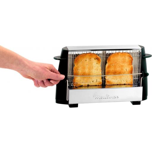  Tostador clásico Moulinex Multipan  de 760 W para todo tipo de pan, hasta 4 rebanadas, empuñadoras laterales frías, pequeño, fácil de transportar y de usar, Color Negro [1]