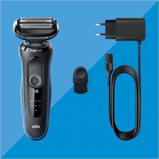 Afeitadora - Braun Afeitadora eléctrica Series 5 52-B1000S, 3 láminas SkinFlex, Modo turbo, 50 min autonomía, Wet&Dry, Azul