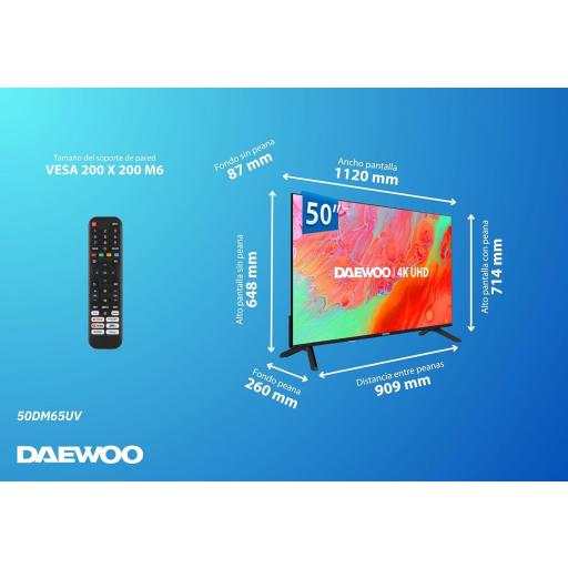 TV DAEWOO 50" - Smart TV 4K Ultra HD HDR 3840 x 2160, Dolby Vision, Diseño sin Marcos, Dolby Audio 2025