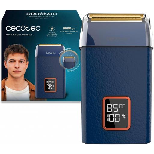 Afeitadora Laminar con Cuerpo de Cuero Cecotec Motor 9000RPM, 3 Velocidades, Cuchillas de Titanio, Pantalla LED con% de Batería y RPM, Autonomía 2h, Tapa