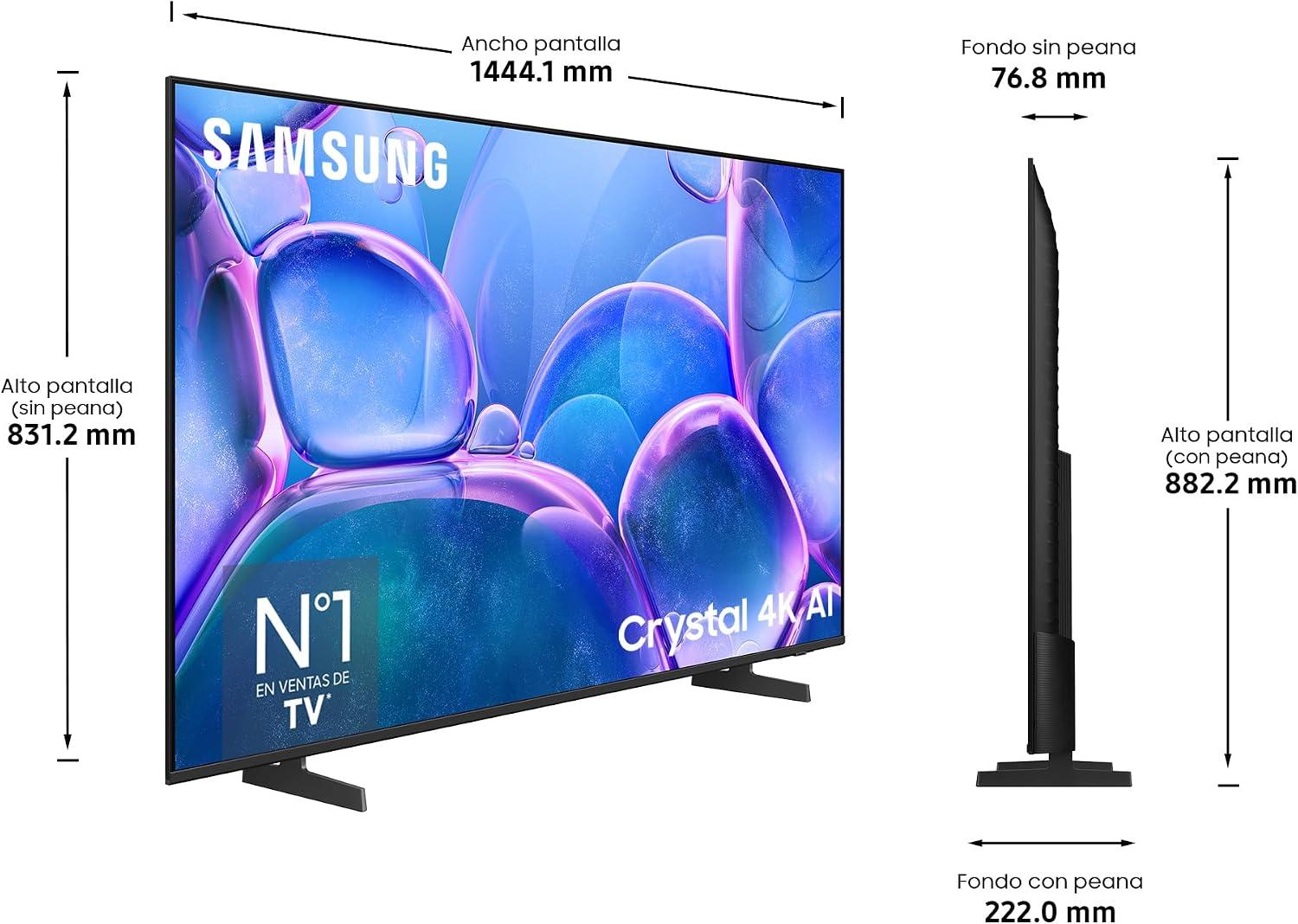 TV Samsung 65" LED Crystal - 4K UltraHD, Smart TV Tizen, Bluetooth, 20W Altavoces, HDR10+