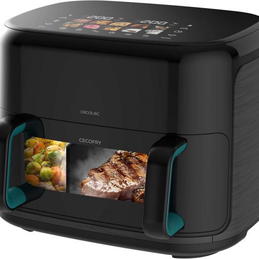 Cecotec Freidora de Aire sin Aceite 11L Plancha Grill con 4 Resistencias Ahumador Integrado Air Fryer Cecofry&Grill Smokin'Prime 11000. 2800W, Pared Divisoria Móvil, 40-200ºC, 10 Menús