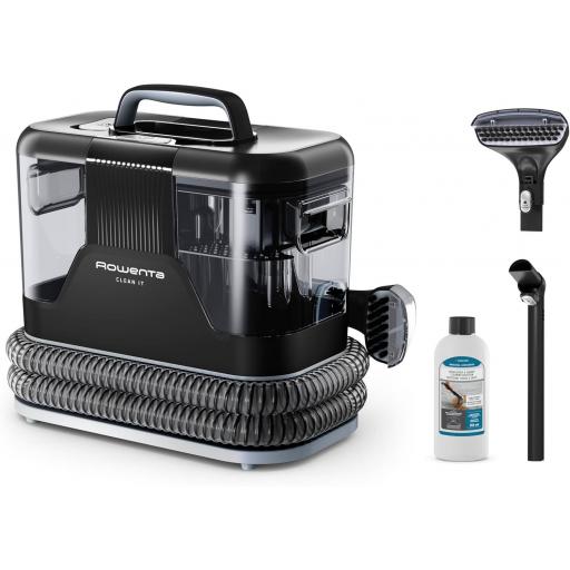  Lava-Aspirador de tapicerías multiuso Rowenta Clean It, Gran depósito extraíble de 1,8 L de agua limpia y 1,5 L de agua residual, Diseño compacto, 12,5 kPa, 400 W, Autolimpieza, Blanco y Negro, IN5010 [0]