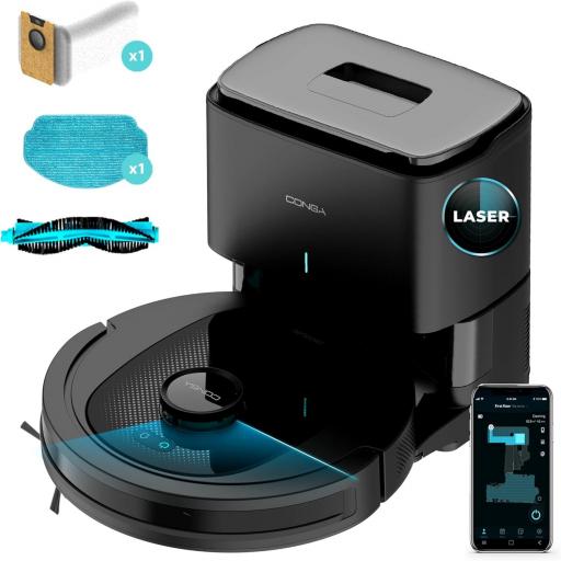  Robot Aspirador Conga Cecotec  2600 Pa, 120 min autonomía, navegación láser y Base de autovaciado, Limpieza 4 en 1, Cepillo Central multifunción, App [0]