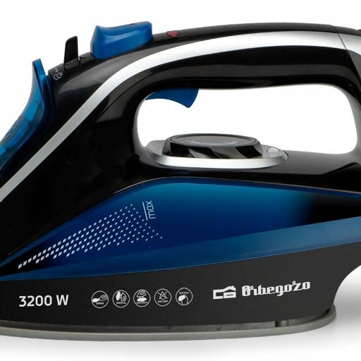 Orbegozo Plancha de Vapor 3200W, Vapor Continuo 45 g/min, Golpe de Vapor 220 g/min, Suela Cerámica con Punta de Precisión, Planchado Normal, Vertical y Seco, Sistema Anti Cal [0]