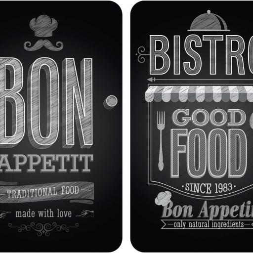 WENKO Placas protectoras para cocina Mod Bon Appetit, ajustable en altura para todo tipo de cocinas, tabla de cortar y protector contra salpicaduras, vidrio, 30 x 52 cm, juego de 2