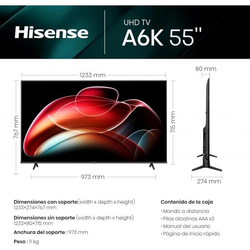 TV 55" HISENSE , UHD 4K, Quad Core/MT9602, Smart TV, DVB-T2 (H.265), Negro 4.8 (12)  Número de artículo 105376445  HISENSE [1]