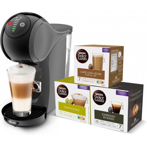  Cápsulas de capsulas De'Longhi Dolce Gusto Genio S  Incluye 3 Paquetes de Cápsulas, Diseño Compacto, Tamaño de Bebida Ajustable, Depósito de Agua Extraíble de 0,8L, 1600 W, Gris [0]