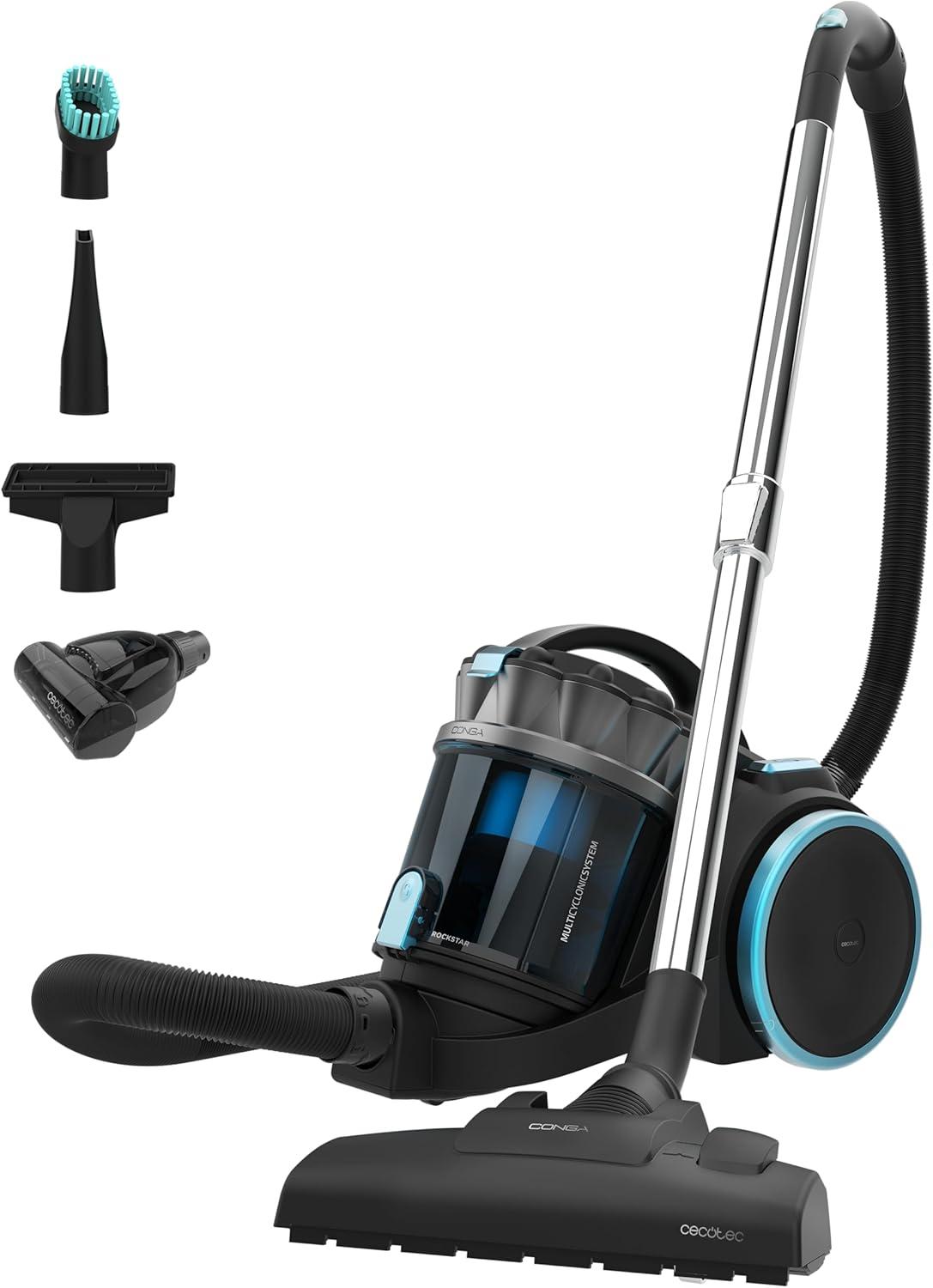 Aspirador de Trineo Cecotec sin Bolsa . 800 W, Multiciclónico, 20 kPa, 4 L, Filtros de Alta Eficiencia, Tubo Telescópico, Accesorio Mascotas, Radio 9m