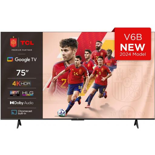 TV TCL  75" 4K Ultra HD, HDR TV, Smart TV Powered by Google TV (Dolby Audio, Motion Clarity, control por voz, compatible con Google Assistant, Chromecast integrado)  [1]