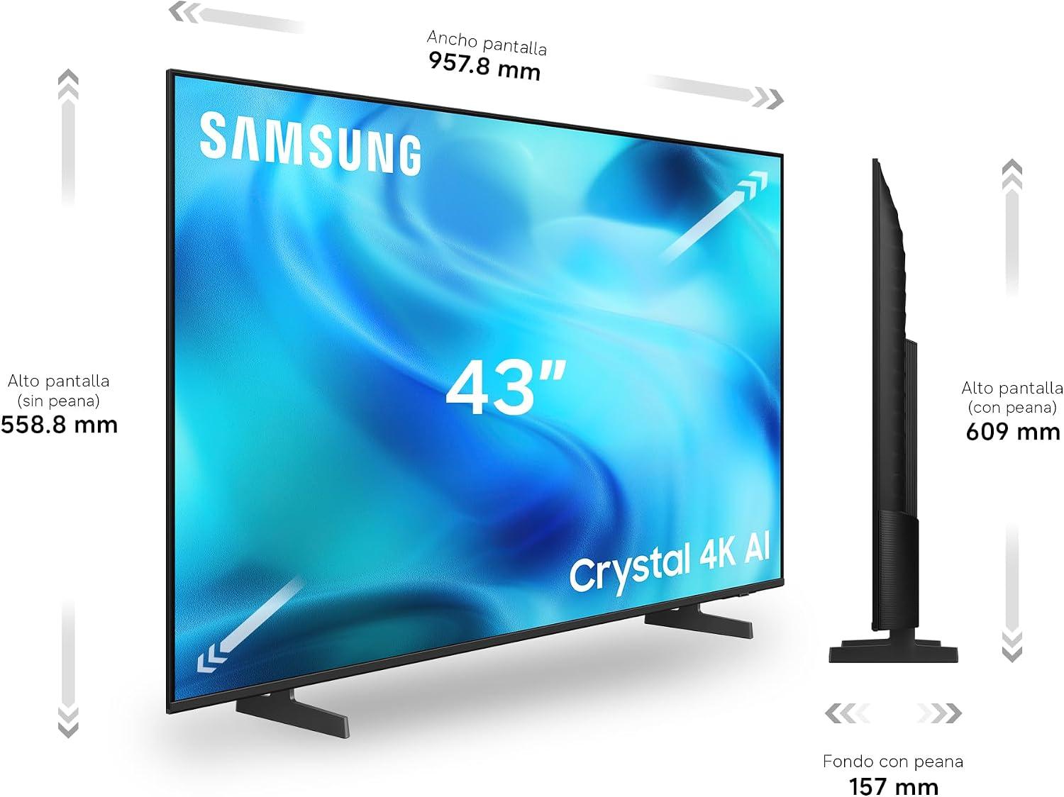 TV LED 43" - Samsung , UHD 4K, Crystal Processor 4K, Smart TV, Wifi, Negro