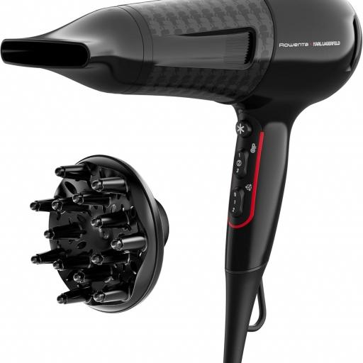  Secador de pelo Rowenta Powerline -de 2300 W, Tecnología Effiwatts, 6 ajustes de velocidad/temperatura, Thermocontrol, generador iónico, reduce el encrespamiento, cabello suave y brillante