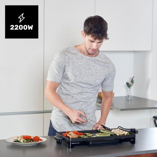 Taurus – Plancha de Asar Revestimiento Antiadherente, sin PFOA| 2200W| Gran Superficie 49 x 27 cm| Limpieza Fácil| Bandeja Recoge-Grasas| Pies Antideslizantes | Color Negro [1]