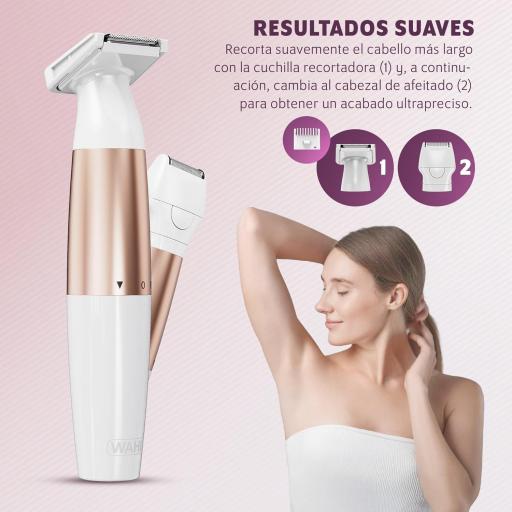 WAHL Trim & Shave, Recortadora para mujeres, afeitadora para mujeres, depilación, línea del bikini y axilas, recorte suave, recorte personal, cuidado versátil, inalámbrica, apta para viajes, blanca [1]