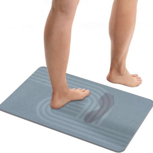 WENKO Alfombra diatomita de baño Mod Manhattan 60x39cm, alfombra de baño de secado rápido, antideslizante, gran capacidad de absorción de agua, alfombra de ducha absorbente, gris [2]