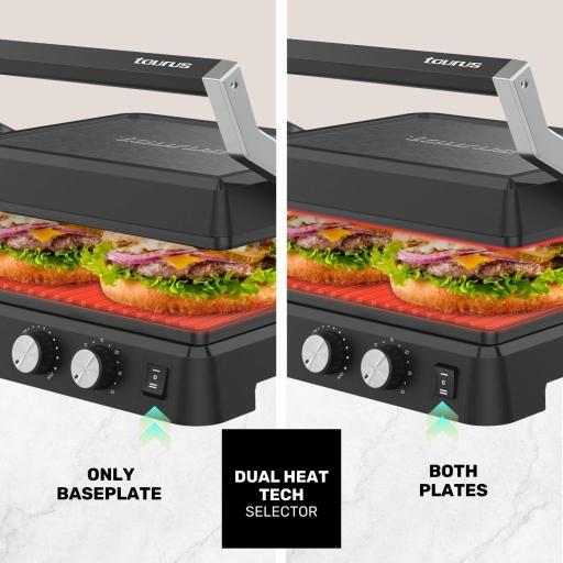 Taurus - Grill 2600W | 2 en 1: Grill y Plancha | 29x23 cm | Placas con Stair System | Dual Heat Tech | Revestimiento Antiadherentes sin PFOA | Bandeja Recogegrasas | Timer de hasta 30 Minutos [2]