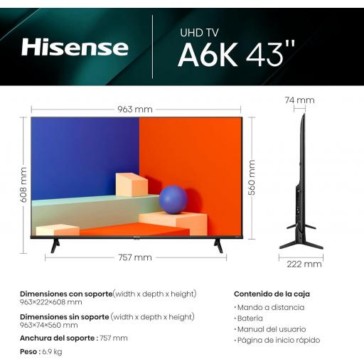 Hisense TV- UHD 4K Smart TV de 43 Pulgadas Televisor, Dolby Vision, Modo Juego Plus, DTS Virtual X, Control por Voz televisor (2023) [Clase de eficiencia energética F] [1]