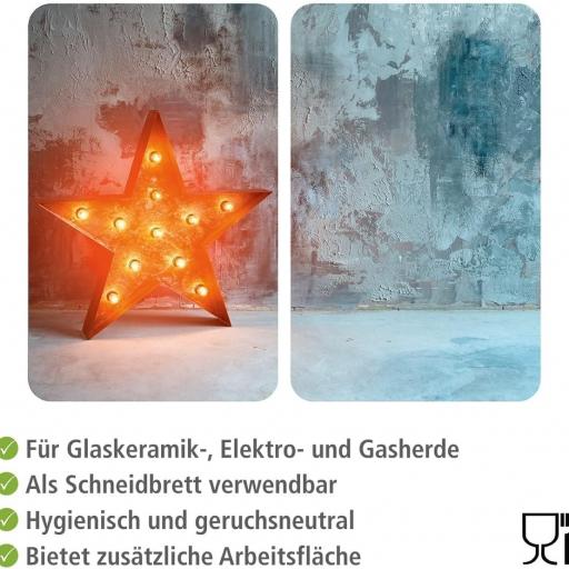 WENKO Placas cobertoras de vidrio universales Star Cubiertas de cocina, juego de 2 unidades, para todos los tipos de cocinas, Vidrio endurecido, 30 x 1.8-5.5 x 52 cm, Multicolor [3]