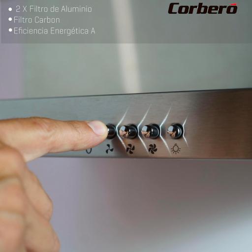  Campana Extractora Corberó - Horizontal 60 cm | 647,7 m3/h | 71 db| 165W | 3 Velocidades | Control por pulsador| 2 Filtros de Aluminio + Filtro Carbón | Inox [Clase de eficiencia energética A] [2]