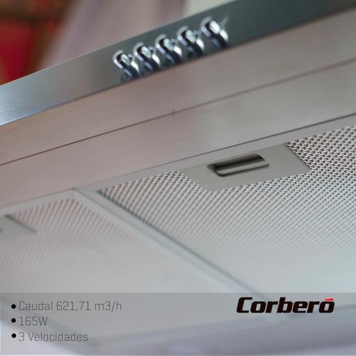  Campana Decorativa Pirámide Inox Corberó  60 cm  Caudal 621,71 m3/h 3 Velocidades  2 X Filtro de Aluminio  Eficiencia Energética A,  [2]