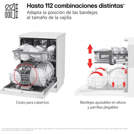 LG DF242FW - Lavavajillas 60 cm y Capacidad 14 Cubiertos, Lavavajillas LG con Función QuadWash, Motor Inverter Direct Drive, Carga Fácil y Flexibilidad, Color Blanco [Clase de eficiencia energética D] [3]