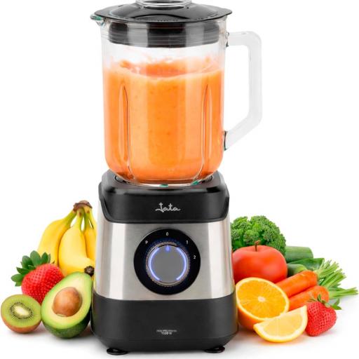 JATA - Batidora de Vaso 1500 W con Jarra de Cristal 1,8 L, Motor AC Alto Rendimiento 17000 RPM, Tritura Hielo, 2 Velocidades + Pulse, Cuchillas Acero Inoxidable, Sistema Seguridad [3]
