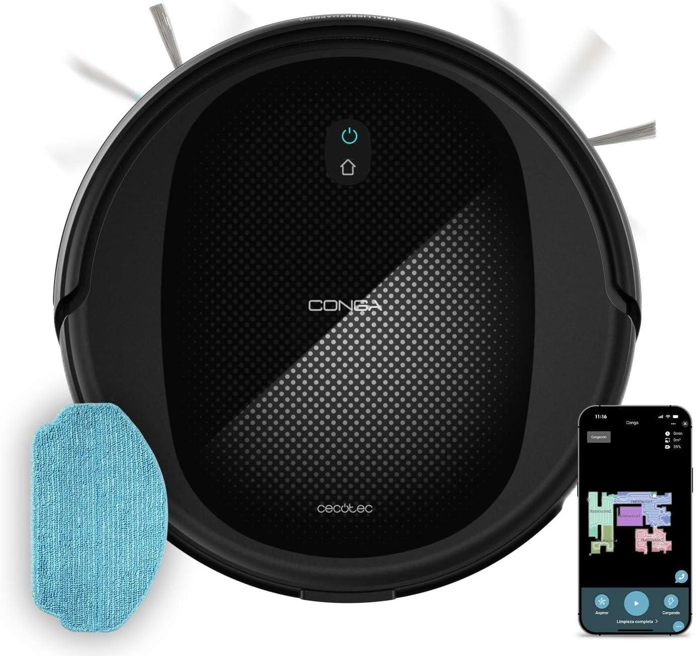 Robot Aspirador Conga Cecotec Navegación Giroscópica Ordenada, 7000Pa Presión de Succión, Autonomía 160 Minutos, Sensores Anticaídas y Cepillo Multifunción, TotalSurface, App Control