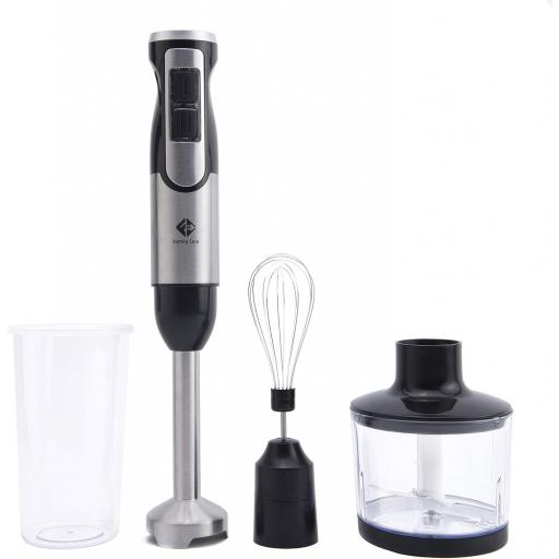 Batidora de Mano Family Care  1000W, 4 Cuchillas Titanio QuattroBlade muy Afiladas, 8 Velocidades + Turbo, Pie Desmontable de Acero Inoxidable, 3 Accesorios, Iluminación LED [0]