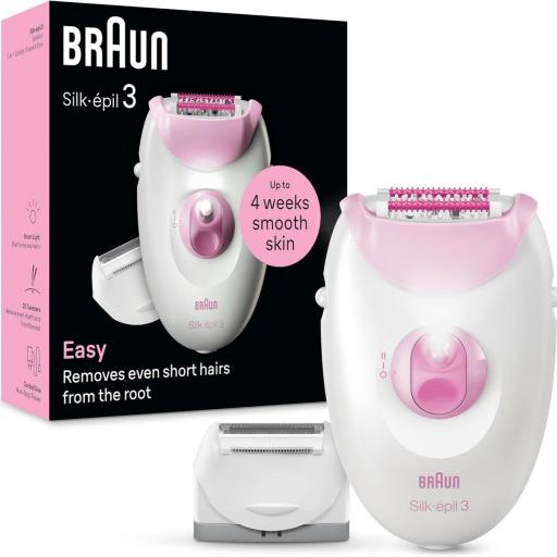 Braun Silk-épil Serie 3 SE3-031 Depiladora Eléctrica con Cabezales Recargable Rosa [0]