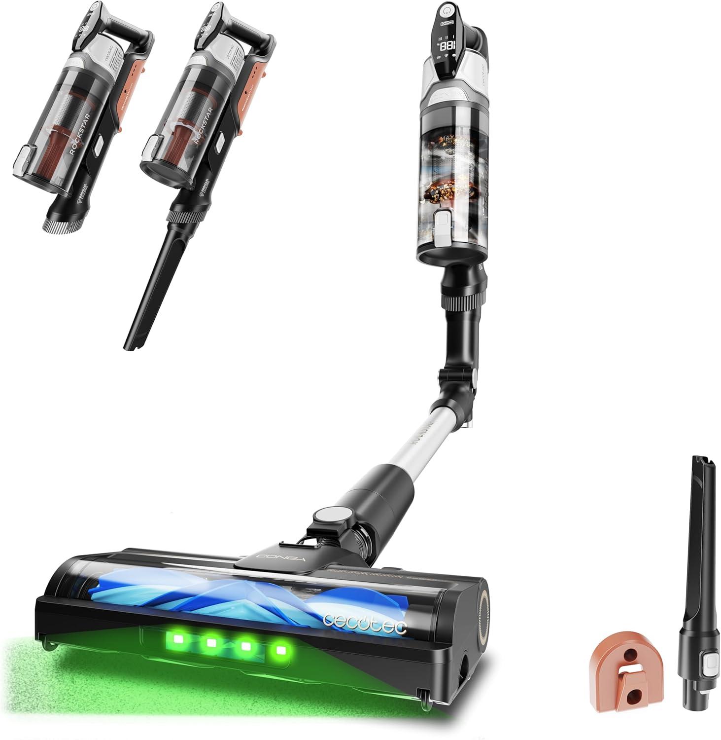 Aspiradora Escoba sin Cable Cecotec . 240W, Potencia de Succión 80AW y 20kPa, Cepillo Antienredos Hairless, Autonomía 45mins, Luz LED Verde, Tubo Flexible, Diseño Ligero