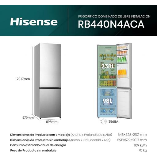  FRICOM. HISENSE 202x60x58 NF INOX clase a