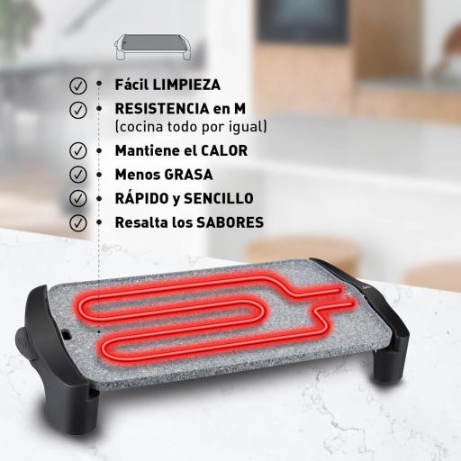 Plancha de Asar Jata 2500w Antiadherente, Resistencia al rayado, 2500 W, Medidas 46 x 28 cm, Resistencia en forma M, Fabricada en España, Fácil limpieza, Bandeja recogesalsas  [1]