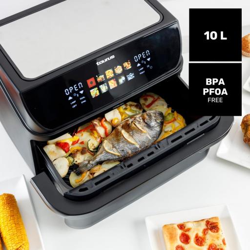  Freidora de Aire Taurus –Grill 360 XL, Air Fryer, Sin Aceite, 10L, 2800W, Pantalla Táctil, 10 Programas, Cestillo Divisible, Temporizador 60 min, Temp 60–200 ºC, Cocina Simultánea [3]