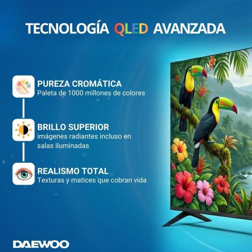 TV Daewoo 50 Pulgadas  Smart TV  QLED 4K UHD, HDR10, Dolby Audio, Bluetooth, HDMI 2.1, Diseño Sin Marcos (Frameless), Funciones de accesibilidad, Gama 2026 [Clase de eficiencia energética E] [3]