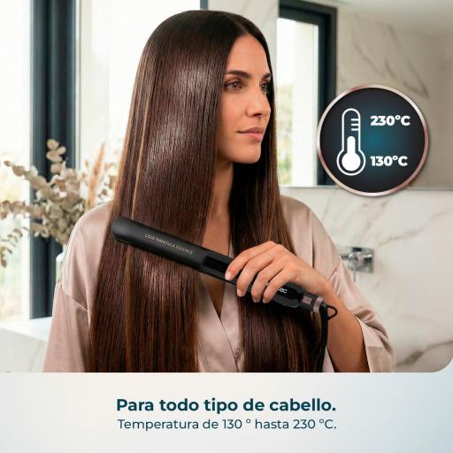 Plancha de Pelo Estrecha Cecotec Cerámica -  Revestimiento NanoSilk, Función HeatMax, 130-230ºC, Queratina y Aceite de Argán, Apagado Automático, Bolsa de Viaje [1]