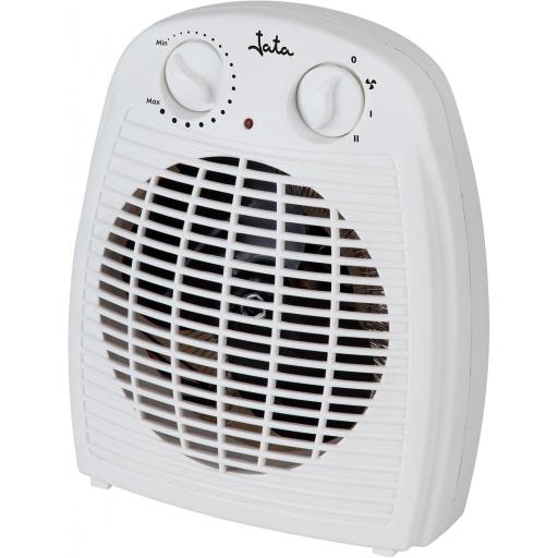 JATA Calefactor Baño Eléctrico con Termostato Ajustable, 2000 W, 2 Potencias de Calor y Ventilador, Calentamiento Rápido, Protección Sobrecalentamiento, Asa de transporte