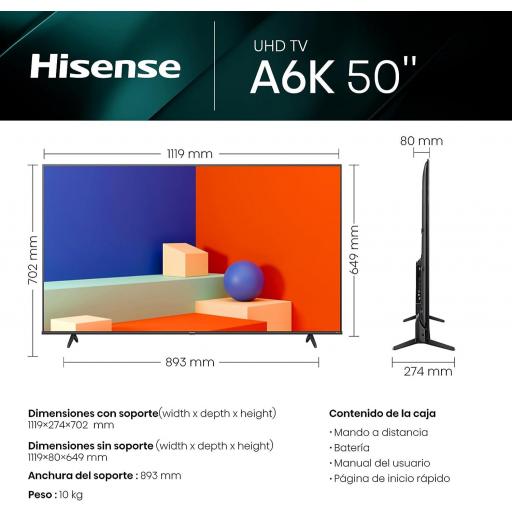 TV Hisense 50"  UHD 4K VIDAA Smart TV  control por voz televisor (Nuevo 2023) [Clase de eficiencia energética G] [1]