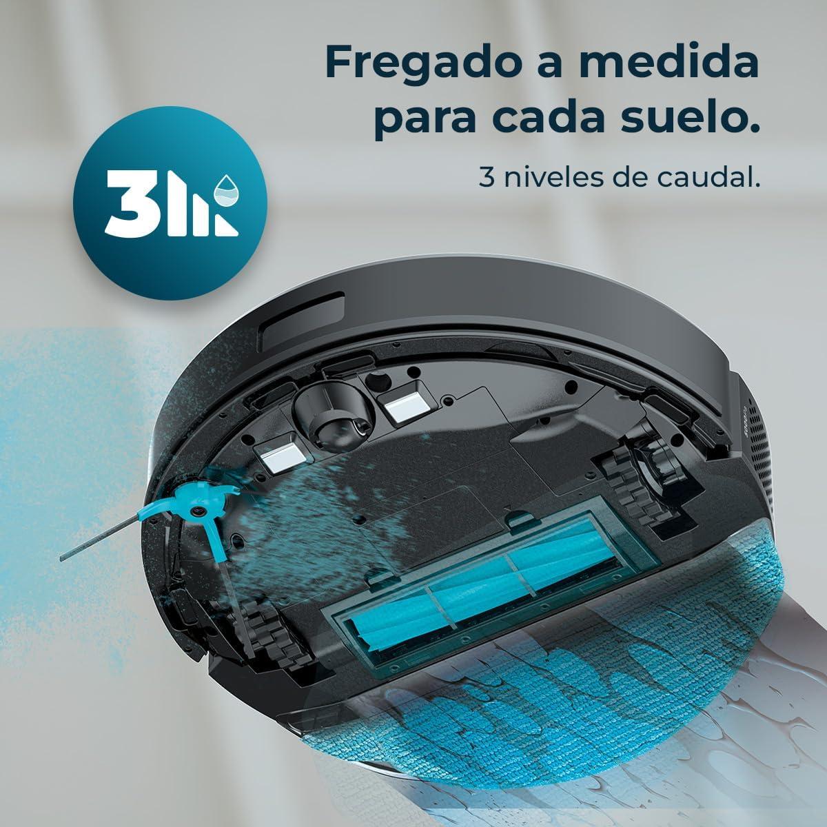 Robot aspirador Conga M70 con Navegación láser APP y Wifi. 20000 Pa de presión de succión, 180m2 de autonomía. Cepillo de silicona, especial para casas con mascotas.