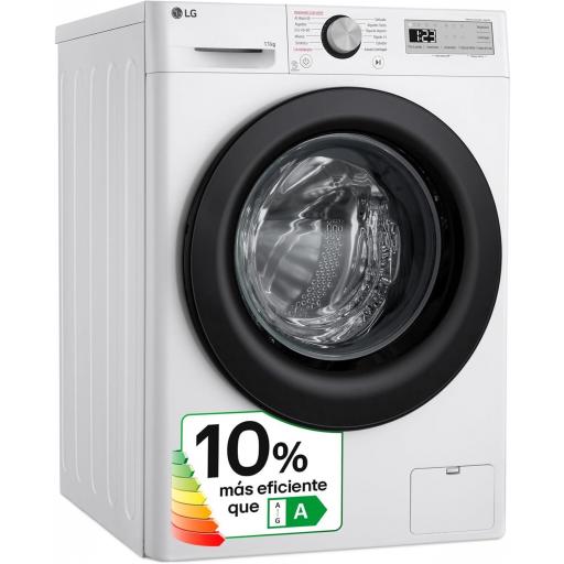  Lavadora LG BLANCA 11kg  inteligente AI Direct Drive, Vapor Steam, 11kg, 1400rpm, Un 10% más eficiente que A, Serie 500, Blanco [Clase de eficiencia energética A]