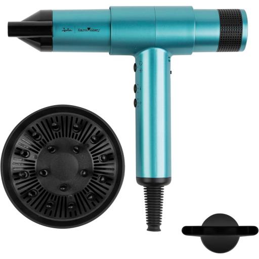 Secador Pelo Profesional JATA Iónico 2000 W. Marco Aldany. Motor BLDC 110.000 rpm. Secado rápido. Control de temperatura y de velocidad del aire. Cabello sano, brillante, sin encrespamiento