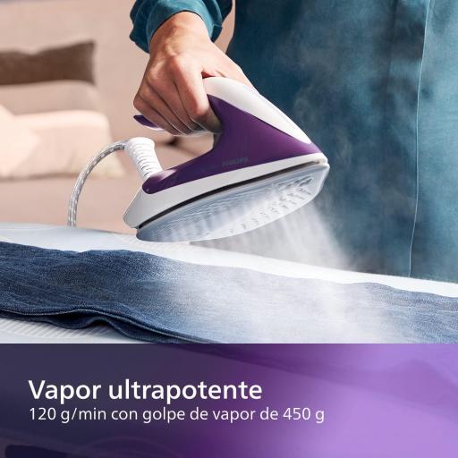 Philips PerfectCare Compact Plus Centro de Planchado - 2400W, Golpe de Vapor 450g, Presión 6.5 bar, Tec OptimalTEMP, Depósito 1.5 L, Púrpura/Blanco  [2]